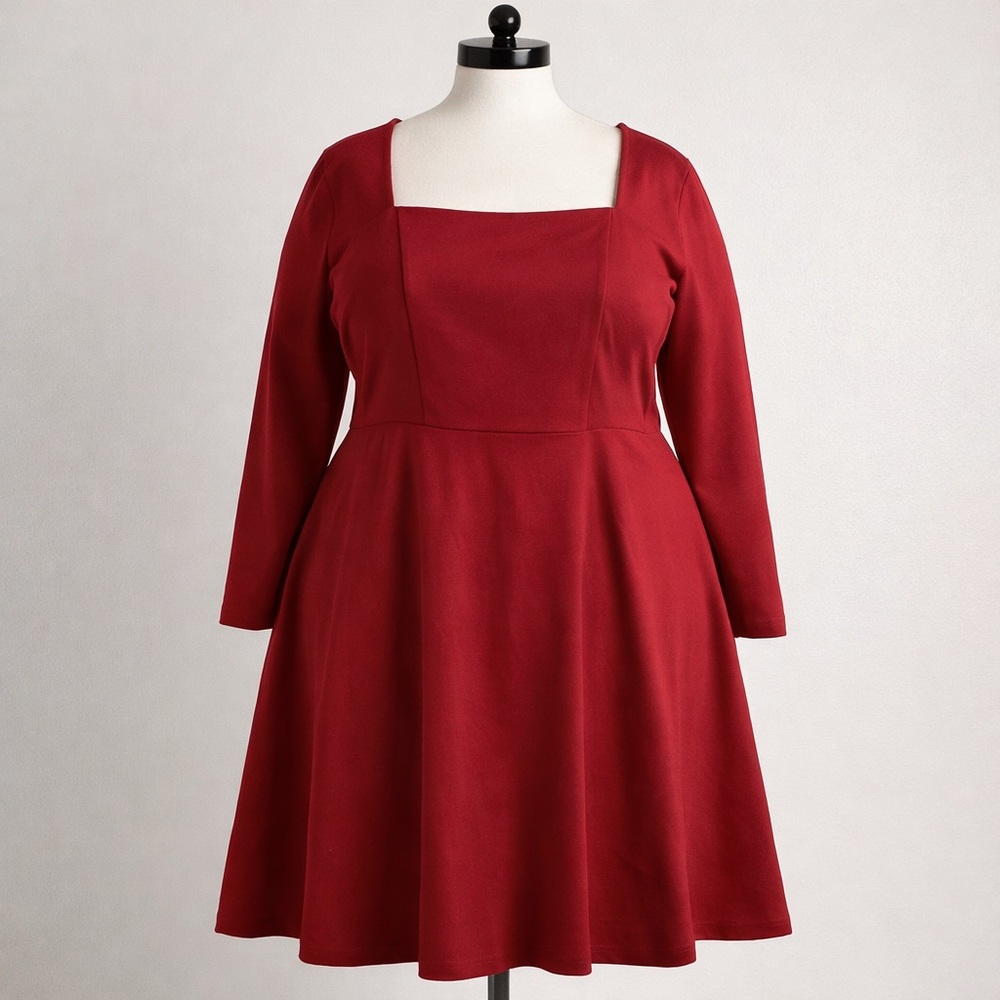 Eloquii Crimson Red Square Neck Fit & Flare Dress Plus Size 26‎ NWT